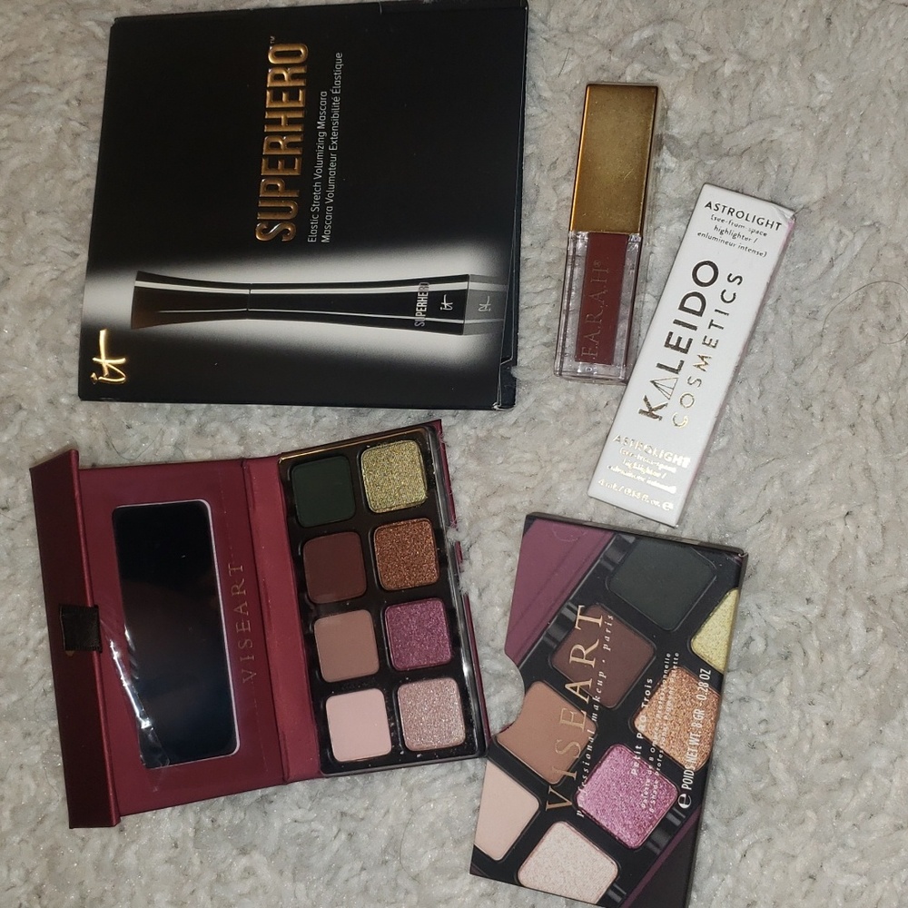 VISEART Paris Pro Eye Palette, FARAH Lip, IT & Kaleido Astrolight highlighter